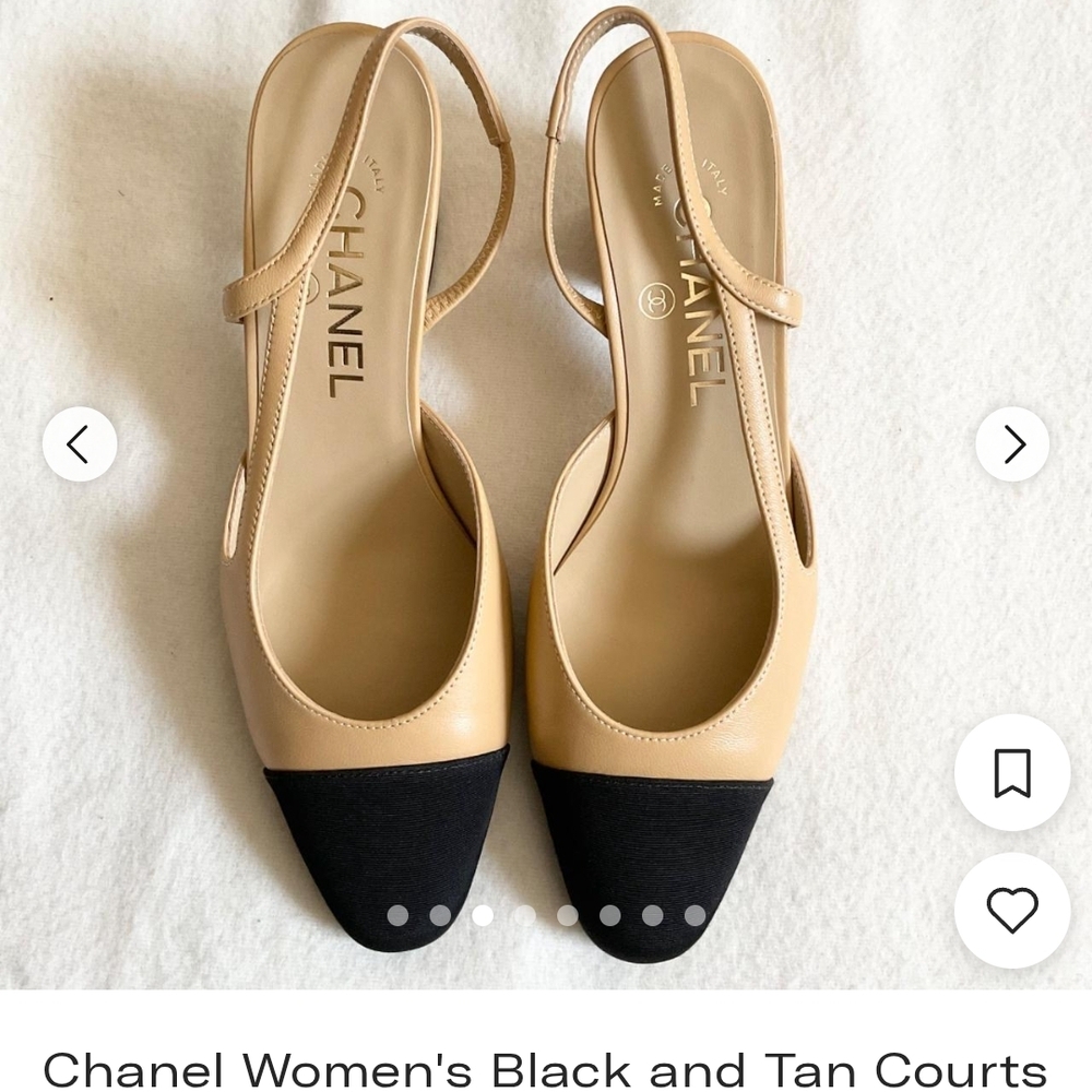 CHANEL Beige and Black Slingback Heels